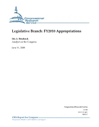 Legislative Branch: FY2010 Appropriations