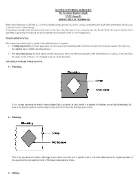 MANUFACTURING SCIENCE-I by Prashant Kumar Singh UNIT-4(Part3) SHEET METAL WORKING