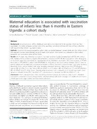 Maternal Education Is Associated with Vaccination Status of Infants Less
