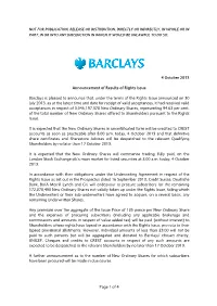 Of 4 4 October 2013 Announcement of Results of Rights Issue Barclays Is