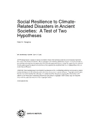Social Resilience to Climate- Related Disasters in Ancient Societies: a Test of Two Hypotheses