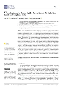 A New Indicator to Assess Public Perception of Air Pollution Based on Complaint Data