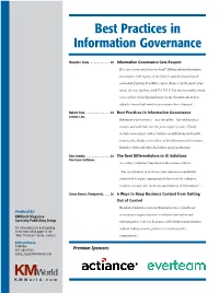 Best Practices in Information Governance