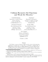 Cobham Recursive Set Functions and Weak Set Theories ∗