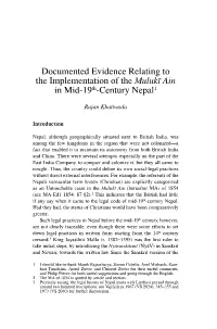 Documented Evidence Relating to the Implementation of the Mulukī Ain in Mid-19Th-Century Nepal1