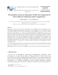 Personality Traits As Indicators of the Development of Intercultural Communication Competence