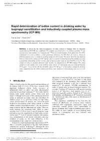 Rapid Determination of Iodine Content in Drinking Water by Isopropyl Sensitization and Inductively Coupled Plasma Mass Spectrometry (ICP-MS)