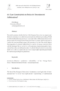 EU Law Constraints on Intra-EU Investment Arbitration?
