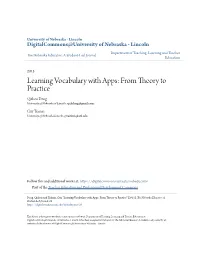 Learning Vocabulary with Apps: from Theory to Practice Qizhen Deng University of Nebraska at Lincoln, Qizhdeng@Gmail.Com