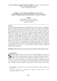 BAHRUL LAHUT MANUSCRIPTS in EAST JAVA: Study of Philology and Reconstruction of Tarekat Networks