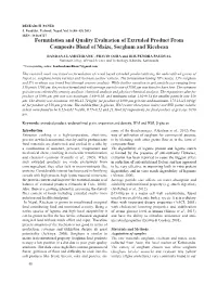 Formulation and Quality Evaluation of Extruded Product from Composite Blend of Maize, Sorghum and Ricebean
