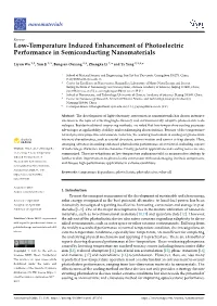 Low-Temperature Induced Enhancement of Photoelectric Performance in Semiconducting Nanomaterials