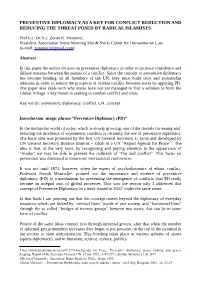 Preventive Diplomacy As a Key for Conflict Reduction and Reducing the Threat Posed by Radical Islamists
