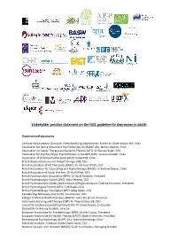 Stakeholder Position Statement on the NICE Guidelines for Depression In