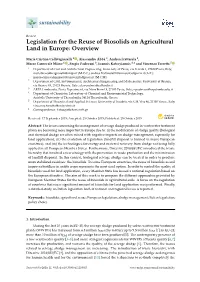 Legislation for the Reuse of Biosolids on Agricultural Land in Europe: Overview