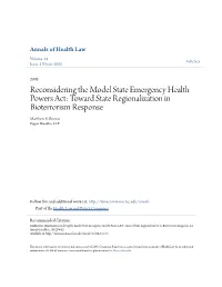 Reconsidering the Model State Emergency Health Powers Act: Toward State Regionalization in Bioterrorism Response Matthew E