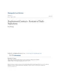 Employment Contracts - Restraint of Trade - Injunctions John F
