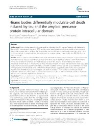 Hirano Bodies Differentially Modulate Cell Death Induced