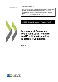 Inventory of Consumer Protection Laws, Policies and Practices Applied to Electronic Commerce”, OECD Digital Economy Papers, No