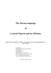 The Horom Language of Central Nigeria and Its Affinities