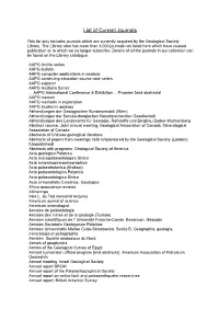List of Current Journals