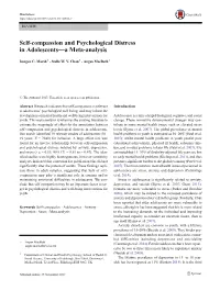 Self-Compassion and Psychological Distress in Adolescents—A Meta