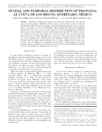 Spatial and Temporal Distribution of Protozoa at Cueva De Los Riscos, Quere´Taro, Me´Xico