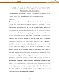 1 COUNTERFACTUAL GEOGRAPHIES: WORLDS THAT MIGHT HAVE BEEN INTRODUCTION to SPECIAL ISSUE David Gilbert and David Lambert: Geograp