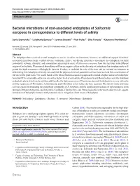 Bacterial Microbiome of Root-Associated Endophytes of Salicornia Europaea in Correspondence to Different Levels of Salinity