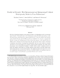 Duality in Diversity: How Intrapersonal and Interpersonal Cultural Heterogeneity Relate to Firm Performance∗
