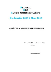Recueil Des Arrêtés De Janvier À Mars 2019