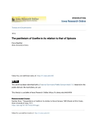 The Pantheism of Goethe in Its Relation to That of Spinoza