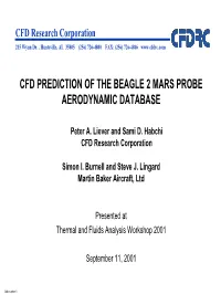Cfd Prediction of the Beagle 2 Mars Probe Aerodynamic Database