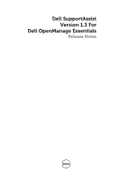 Dell Supportassist Version 1.3 for Dell Openmanage Essentials Release Notes