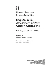 Iraq: an Initial Assessment of Post- Conflict Operations
