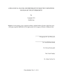 A Pedagogical Analysis and Performance of Selected Compositions for Piano by Vincent Persichetti