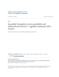 Assembly Committee on Accountability and Administrative Review - Legislative Summary 2013 Session Assembly Committee on Accountability and Administrative Review