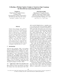 Collecting a Motion-Capture Corpus of American Sign Language for Data-Driven Generation Research