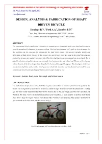 Design, Analysis & Fabrication of Shaft Driven Bicycle