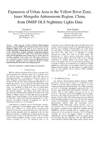 Expansion of Urban Area in the Yellow River Zone, Inner Mongolia Autonomous Region, China, from DMSP OLS Nighttime Lights Data