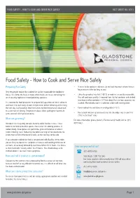 Food Safety - How to Cook and Serve Rice Safely Fact Sheet No