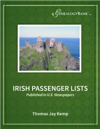 IRISH PASSENGER LISTS Published in U.S. Newspapers