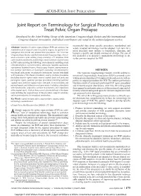 Joint Report on Terminology for Surgical Procedures to Treat Pelvic
