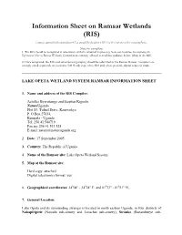 Lake Opeta Wetland System Ramsar Information Sheet