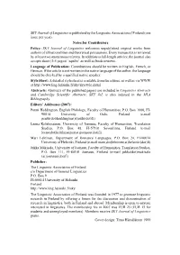 SKY Journal of Linguistics Is Published by the Linguistic Association of Finland (One Issue Per Year)