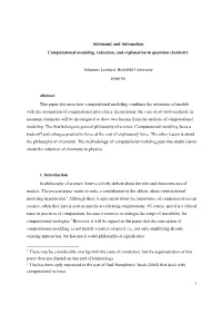 Autonomy and Automation Computational Modeling, Reduction, and Explanation in Quantum Chemistry Johannes Lenhard, Bielefeld Univ