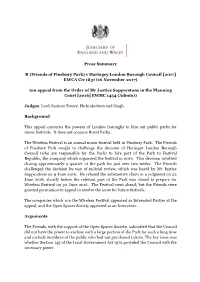 R on the Application of the Friends of Finsbury Park -V- Haringey London Borough Council and Others Summary