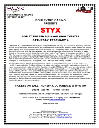 Styx Live at the Red Robinson Show Theatre