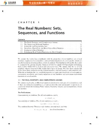 The Real Numbers: Sets, Sequences, and Functions