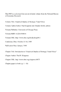 Introduction to "Empirical Studies of Strategic Trade Policy"